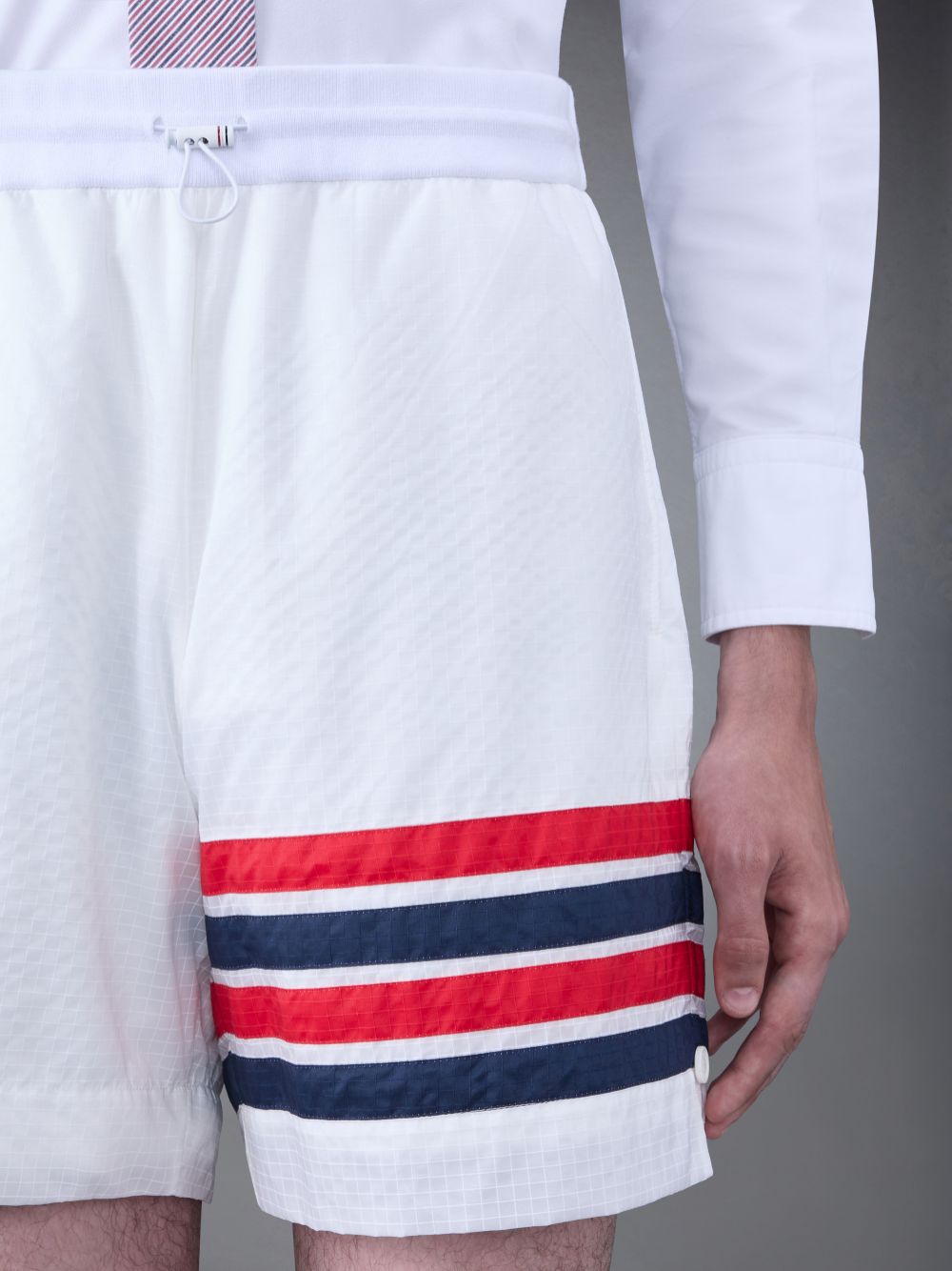 Thom Browne Ultralight Ripstop 4-Bar Mid Thigh Men Shorts White | LMX29P71807