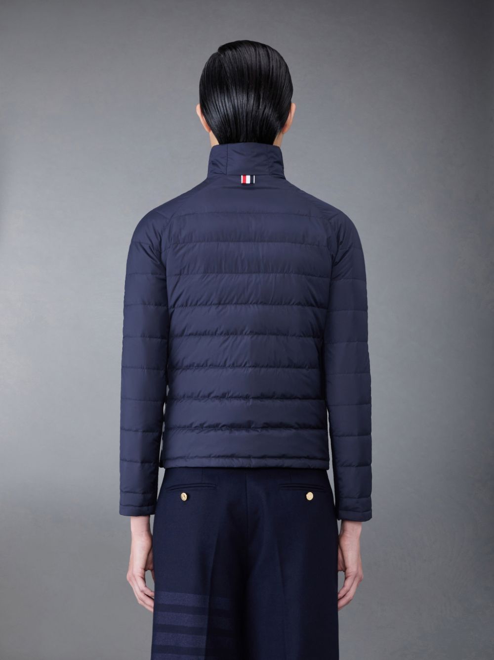 Thom Browne Ultralight Tech Down 4-Bar Packable Funnel Neck Women Jackets Blue | ZGR95T37008