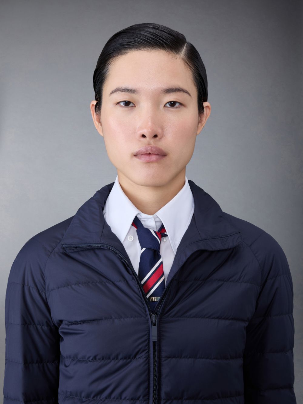 Thom Browne Ultralight Tech Down 4-Bar Packable Funnel Neck Women Jackets Blue | ZGR95T37008