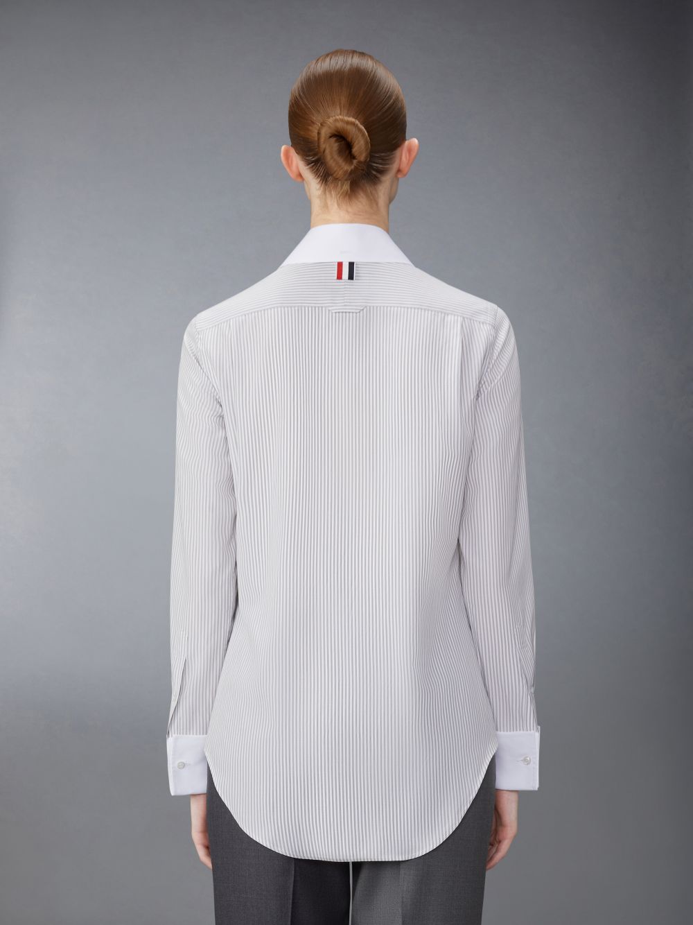 Thom Browne University Stripe Cotton Silk Round Collar Women Shirts White | XYW43M40237