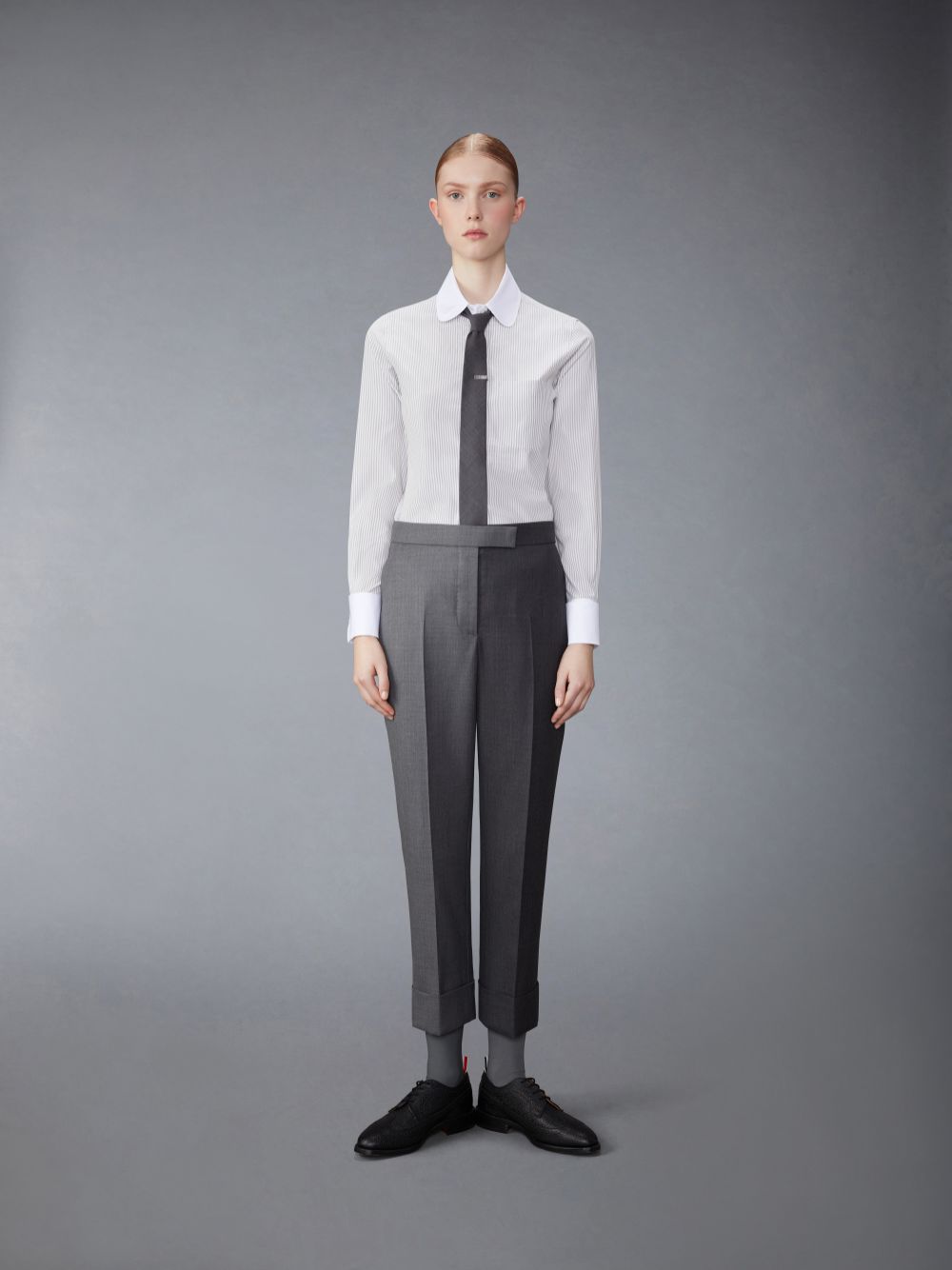 Thom Browne University Stripe Cotton Silk Round Collar Women Shirts White | XYW43M40237