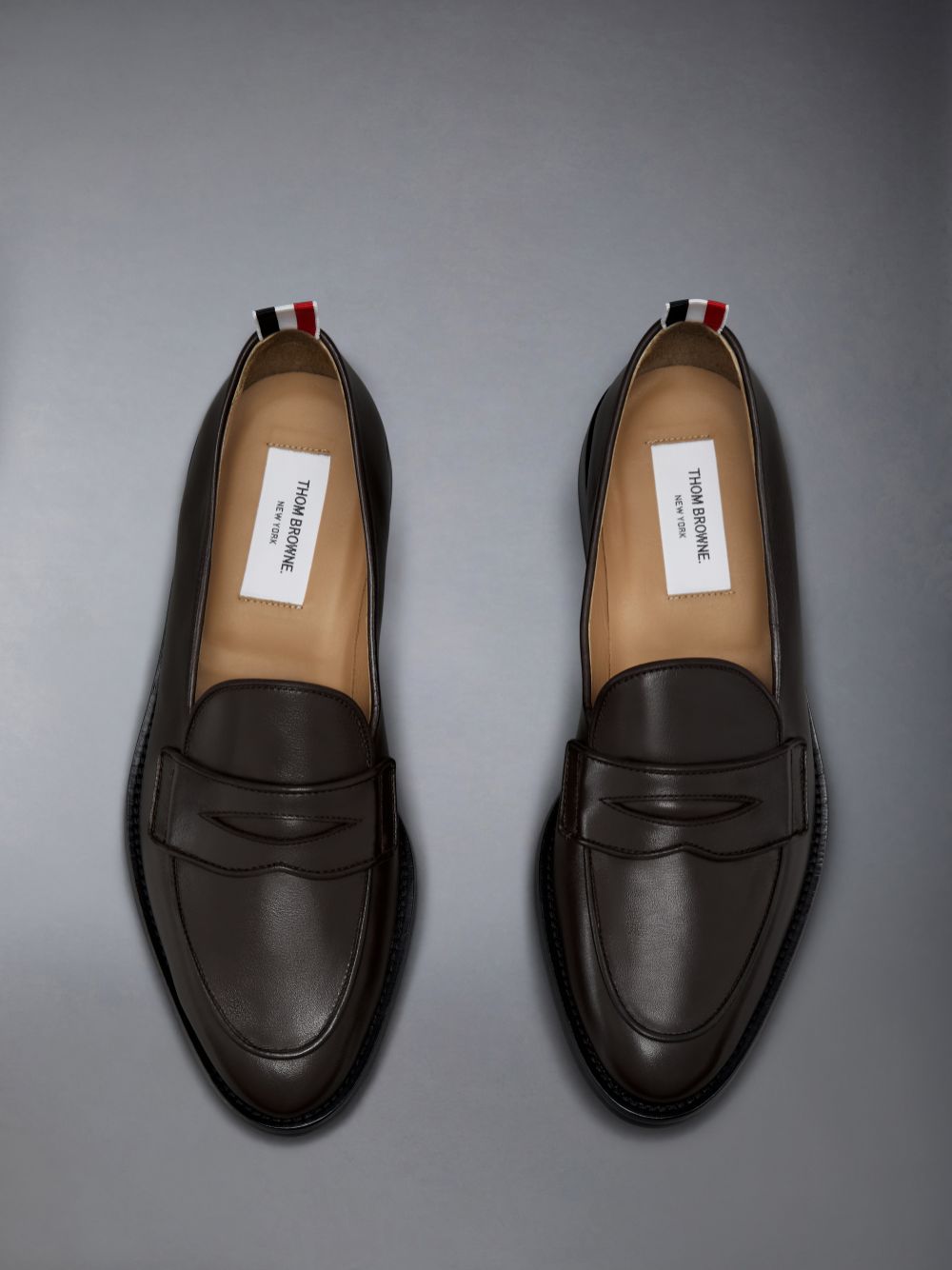 Thom Browne VITELLO CALF LEATHER VARSITY PENNY Men Loafers Brown | GLB55X15437