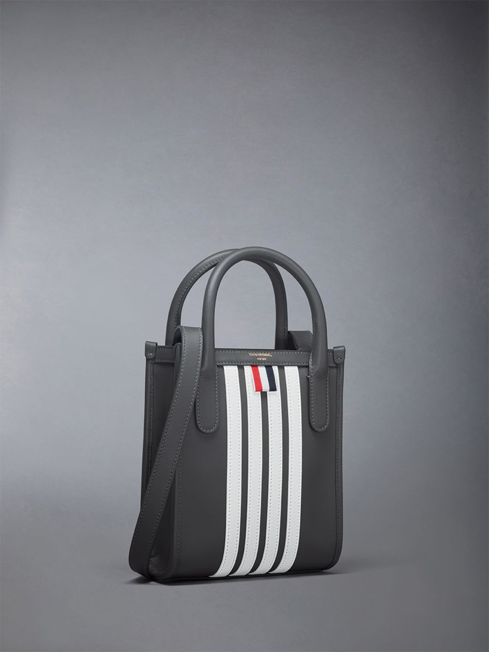 Thom Browne Vertical Mini W/ 4 Bar Stripes in Smooth Calf Women Tote Bags Grey | MYD31Y17870