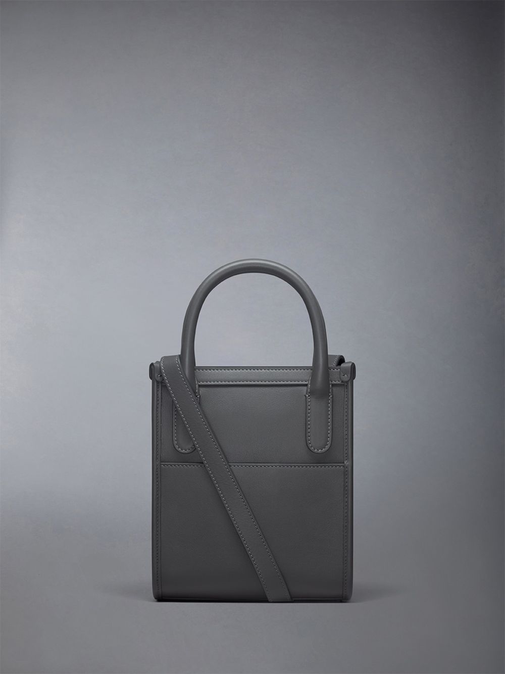 Thom Browne Vertical Mini W/ 4 Bar Stripes in Smooth Calf Women Tote Bags Grey | MYD31Y17870