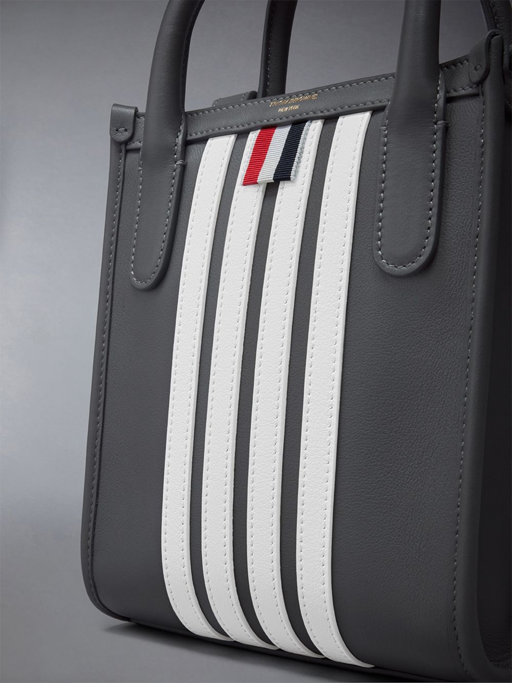 Thom Browne Vertical Mini W/ 4 Bar Stripes in Smooth Calf Women Tote Bags Grey | MYD31Y17870