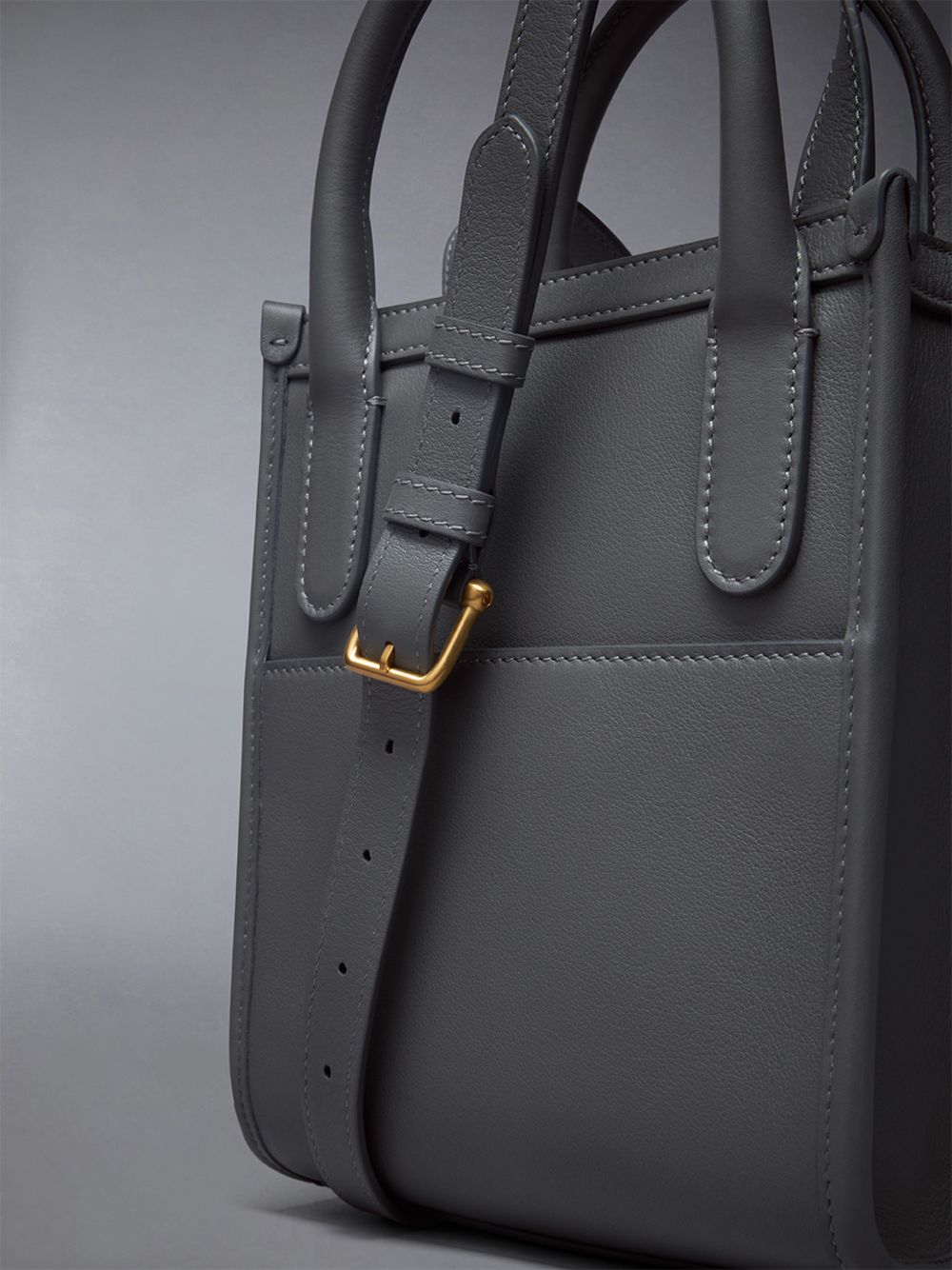 Thom Browne Vertical Mini W/ 4 Bar Stripes in Smooth Calf Women Tote Bags Grey | MYD31Y17870