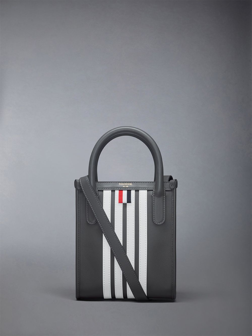 Thom Browne Vertical Mini W/ 4 Bar Stripes in Smooth Calf Women Tote Bags Grey | MYD31Y17870