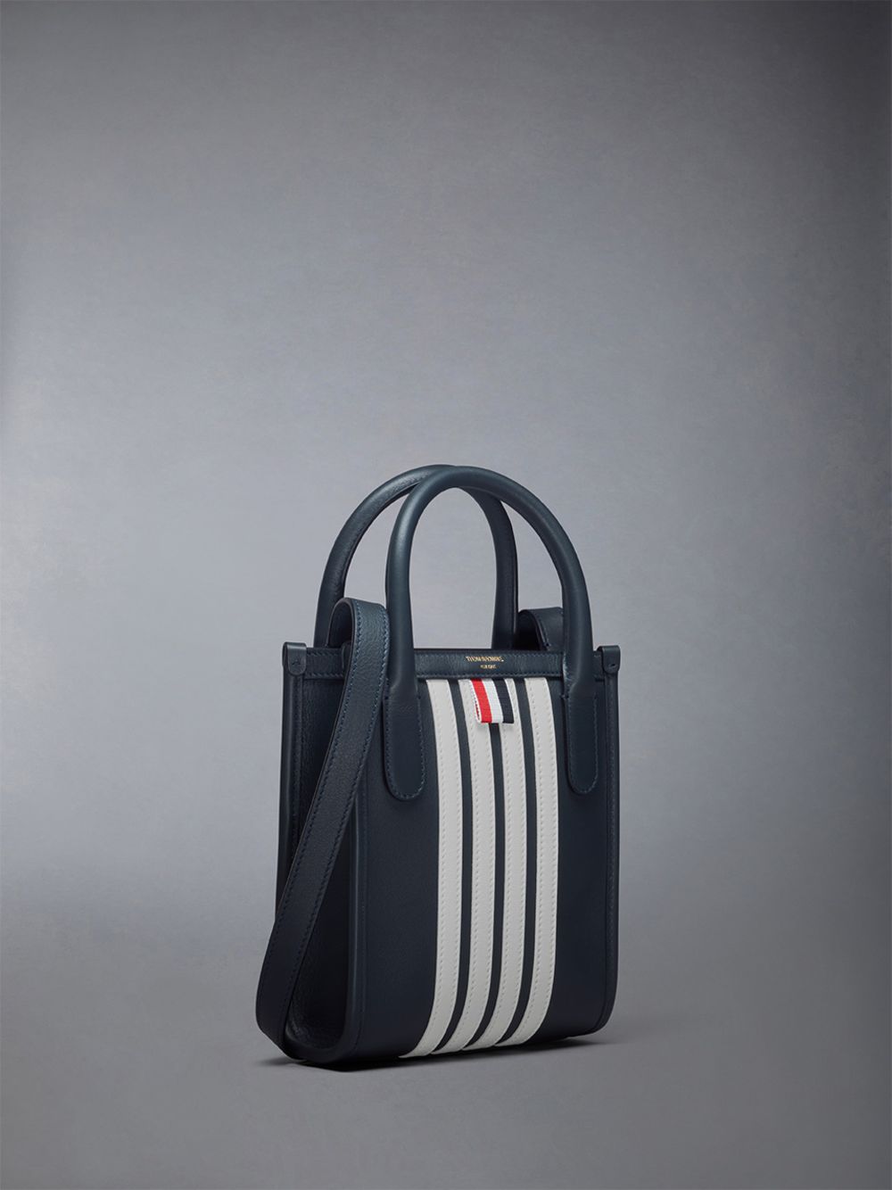 Thom Browne Vertical Mini W/ 4 Bar Stripes in Smooth Calf Men Tote Bags Blue | CBK21G30281