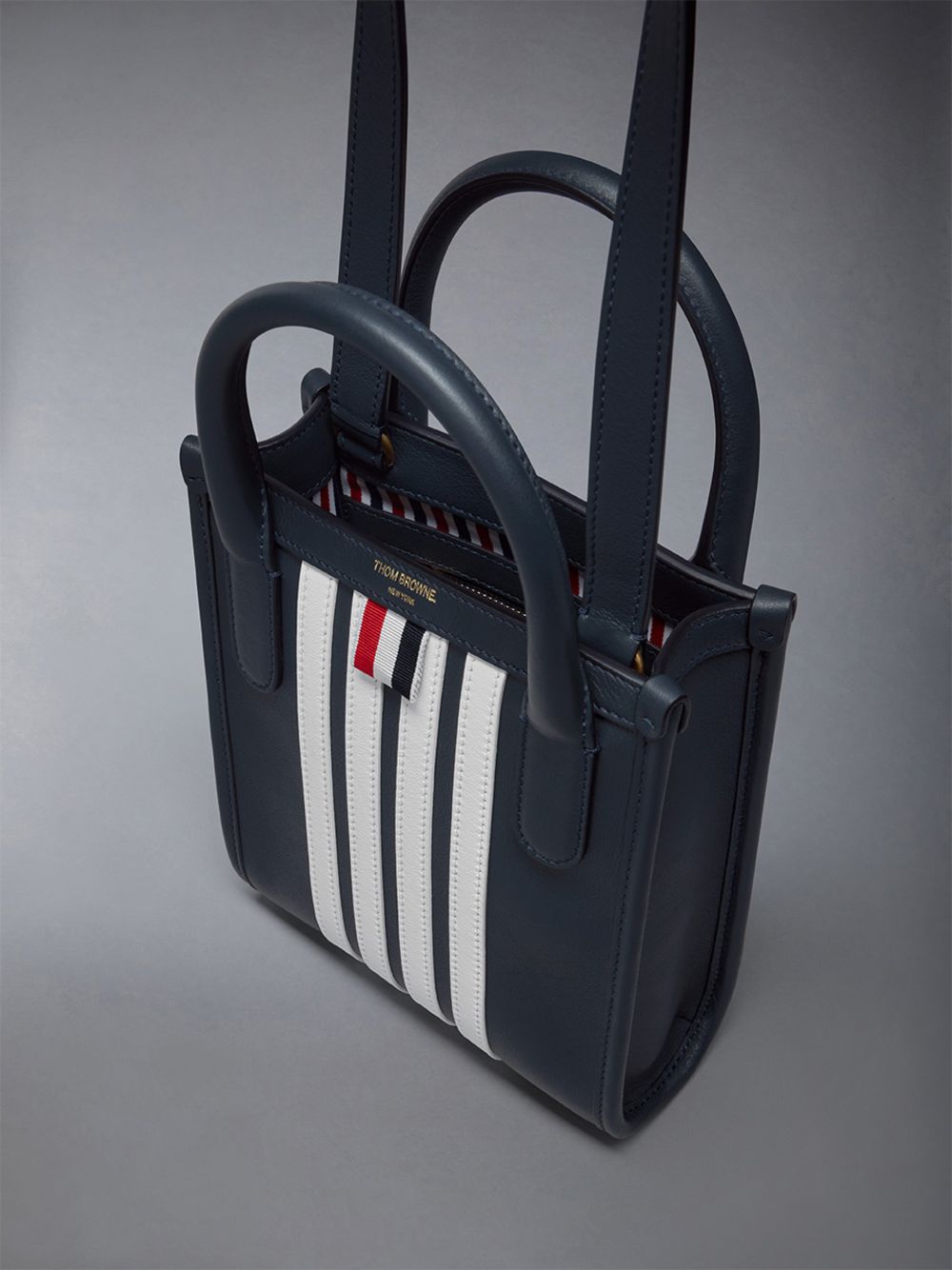 Thom Browne Vertical Mini W/ 4 Bar Stripes in Smooth Calf Men Tote Bags Blue | CBK21G30281