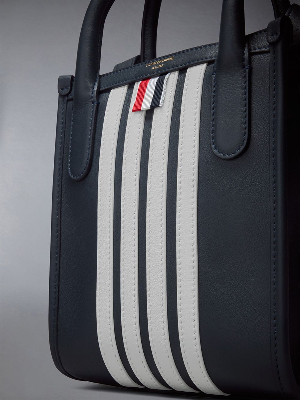 Thom Browne Vertical Mini W/ 4 Bar Stripes in Smooth Calf Men Tote Bags Blue | CBK21G30281