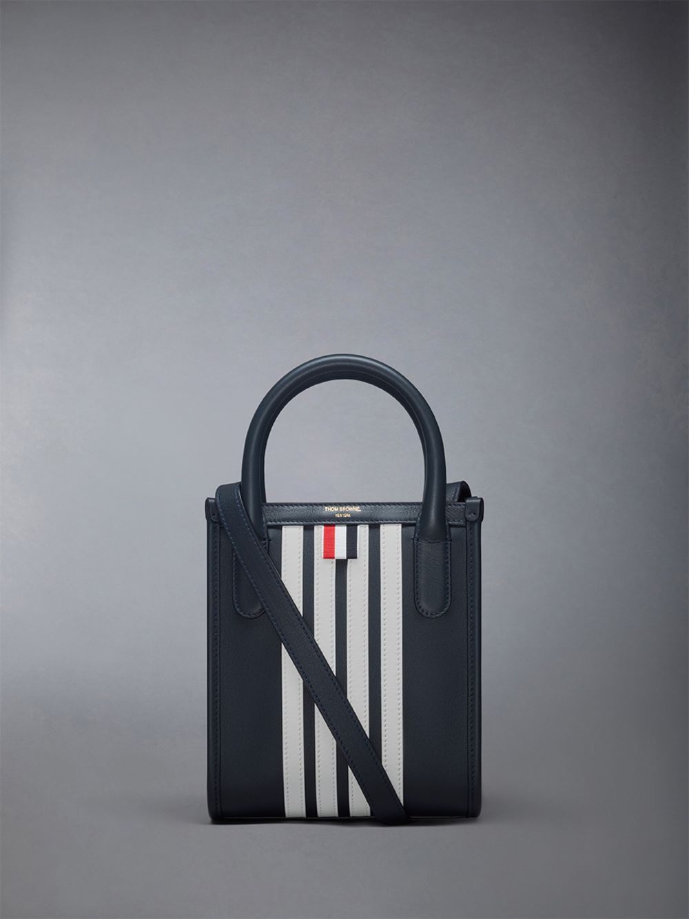 Thom Browne Vertical Mini W/ 4 Bar Stripes in Smooth Calf Men Tote Bags Blue | CBK21G30281