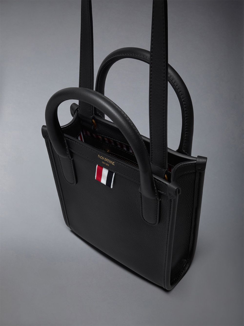 Thom Browne Vertical Mini in Smooth Calf Women Tote Bags Black | MKF42E39324