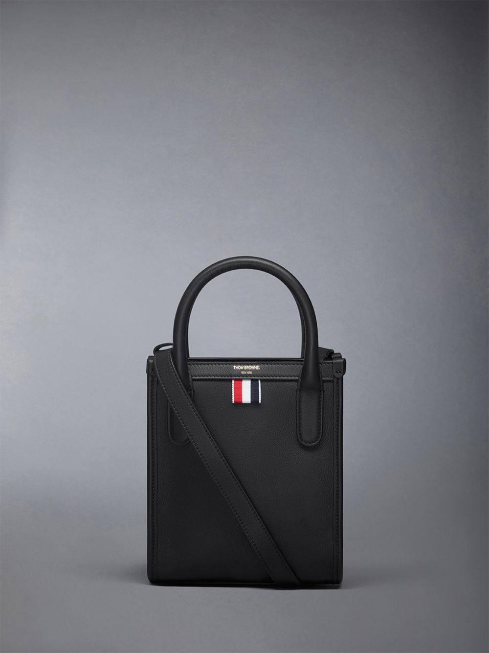 Thom Browne Vertical Mini in Smooth Calf Men Tote Bags Black | FQX58B49652