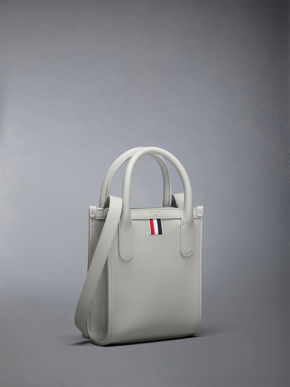 Thom Browne Vertical Mini in Smooth Calf Men Tote Bags Beige | QWK76H22340