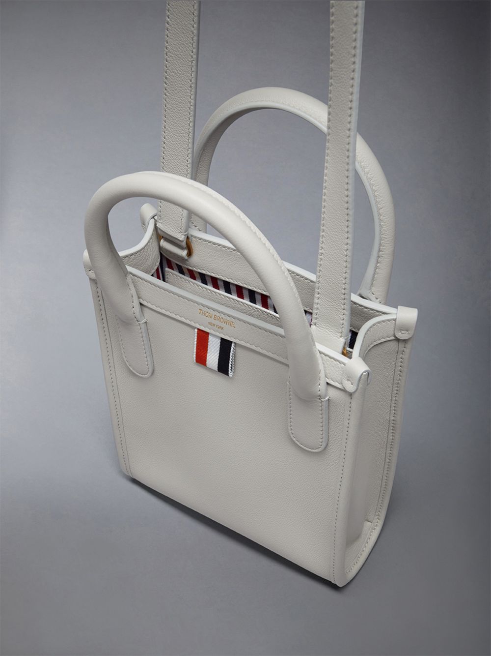 Thom Browne Vertical Mini in Smooth Calf Men Tote Bags Beige | QWK76H22340