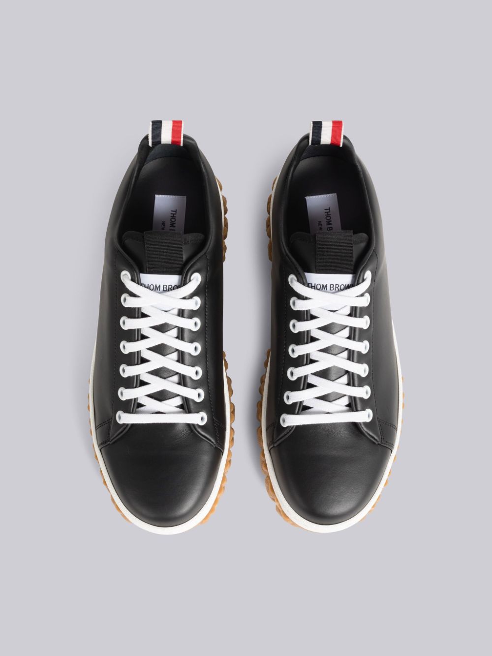 Thom Browne Vitello Calf Cable Knit Sole Court Men Sneakers Black | MWN30J64777