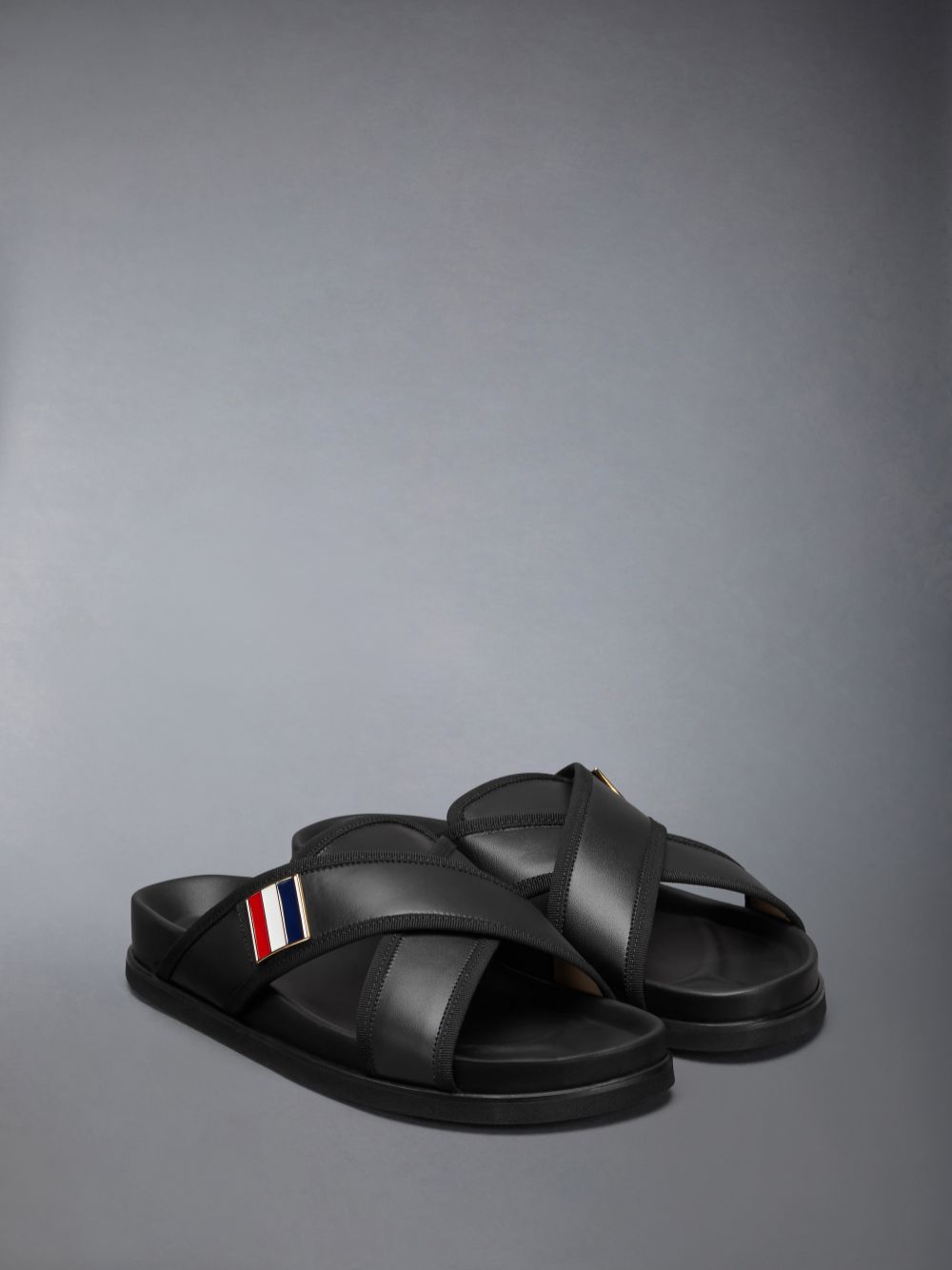 Thom Browne Vitello Calf Enamel Criss Cross Loafer Men Mules Black | VIQ16V15335