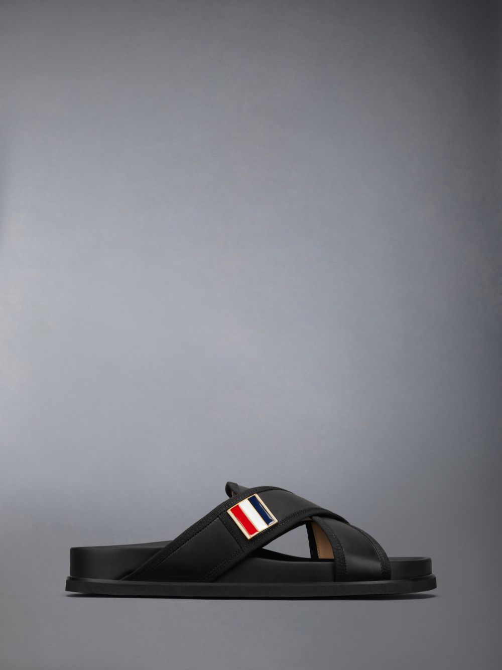 Thom Browne Vitello Calf Enamel Criss Cross Loafer Men Mules Black | VIQ16V15335