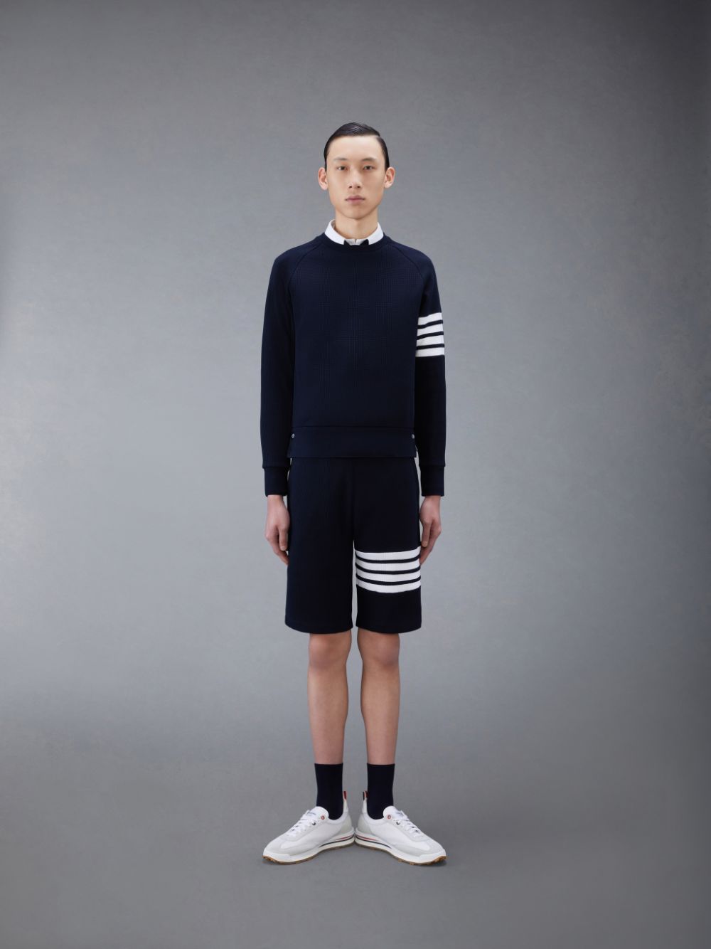 Thom Browne Waffle 4-Bar Men Sweatshorts Blue | HQF06C34277