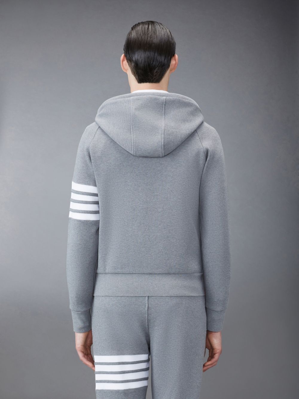 Thom Browne Waffle Raglan Full Zip Men Hoodie Grey | WLE70F42786