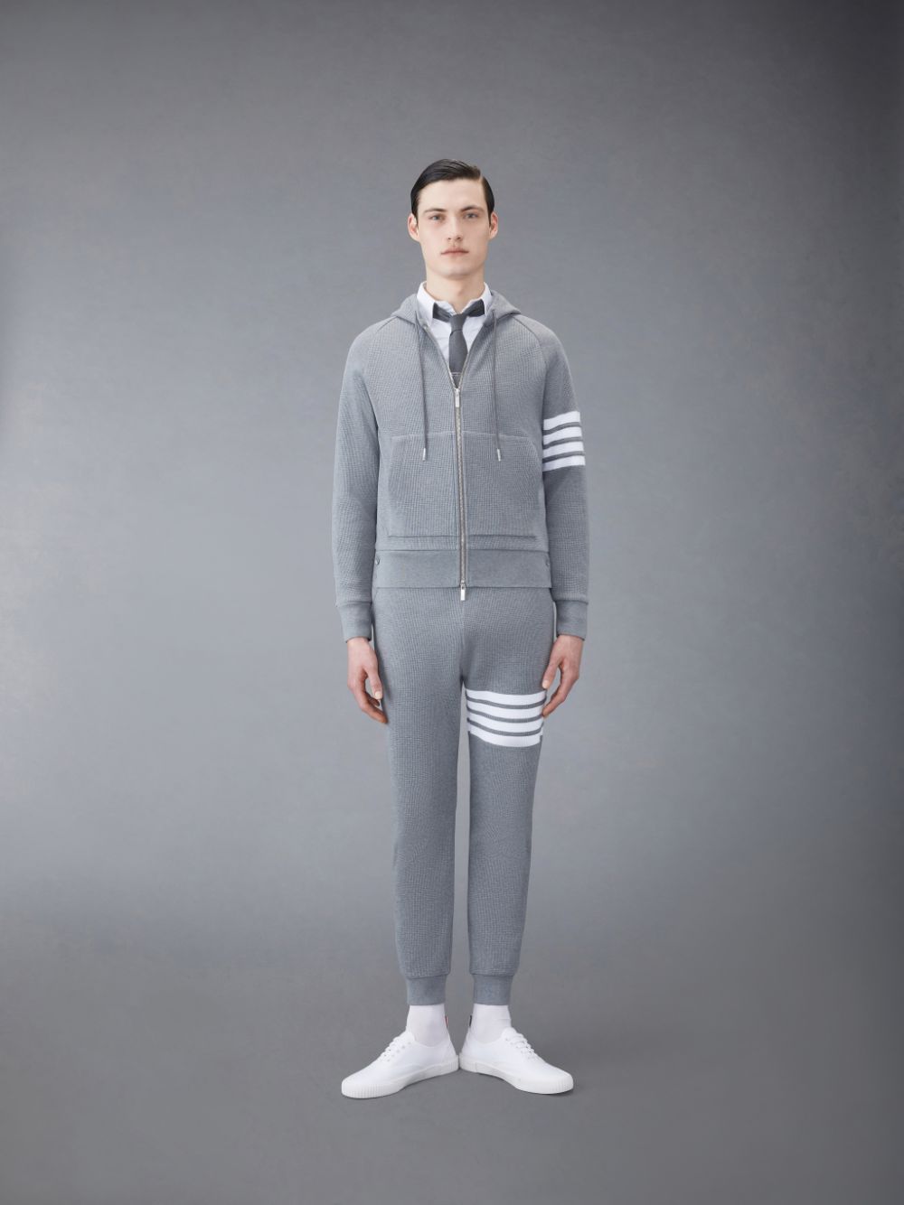 Thom Browne Waffle Raglan Full Zip Men Hoodie Grey | WLE70F42786