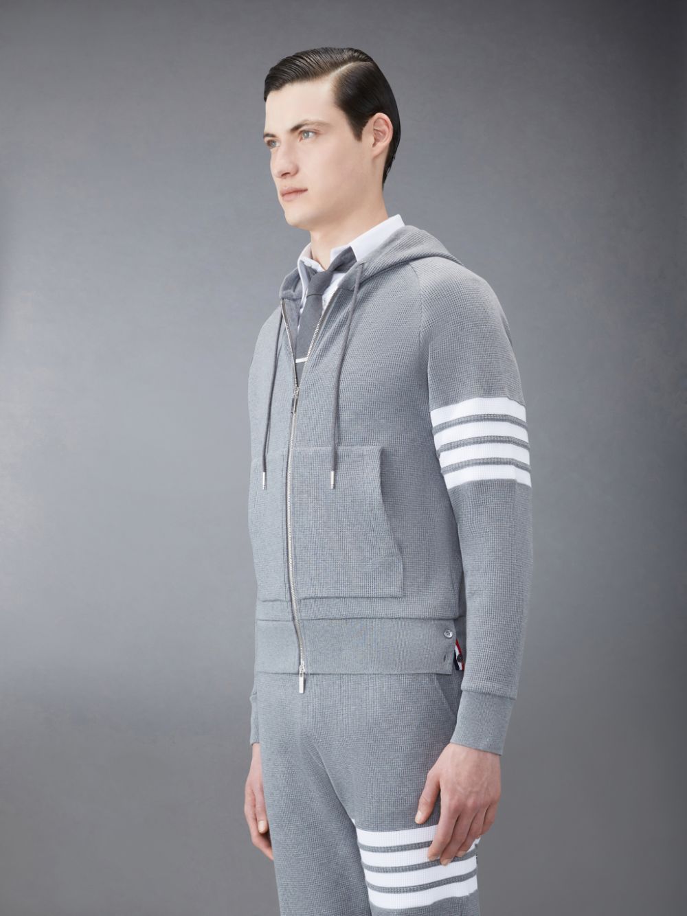 Thom Browne Waffle Raglan Full Zip Men Hoodie Grey | WLE70F42786