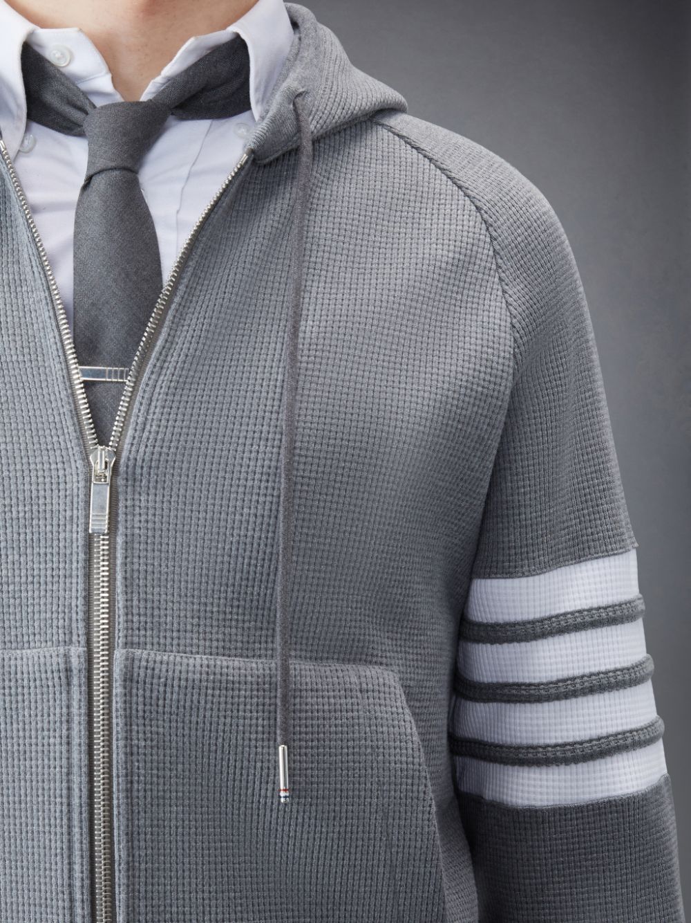 Thom Browne Waffle Raglan Full Zip Men Hoodie Grey | WLE70F42786