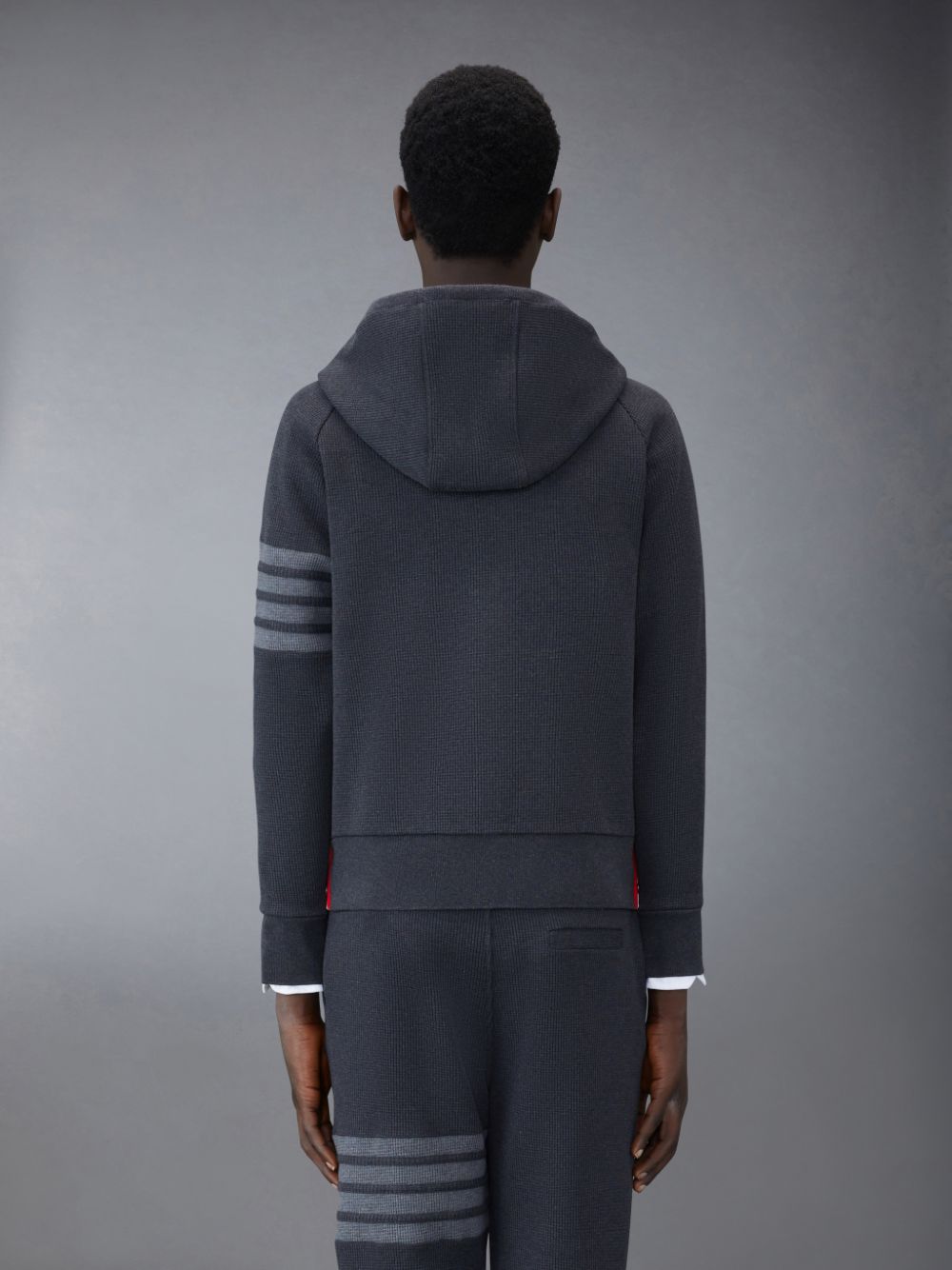 Thom Browne Waffle Raglan Full Zip Men Hoodie Grey | OWQ83L68546