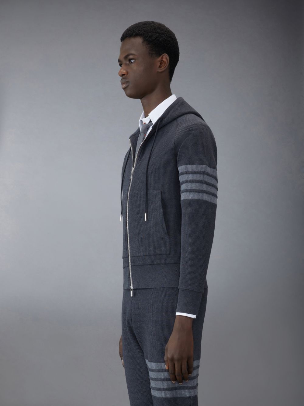 Thom Browne Waffle Raglan Full Zip Men Hoodie Grey | OWQ83L68546