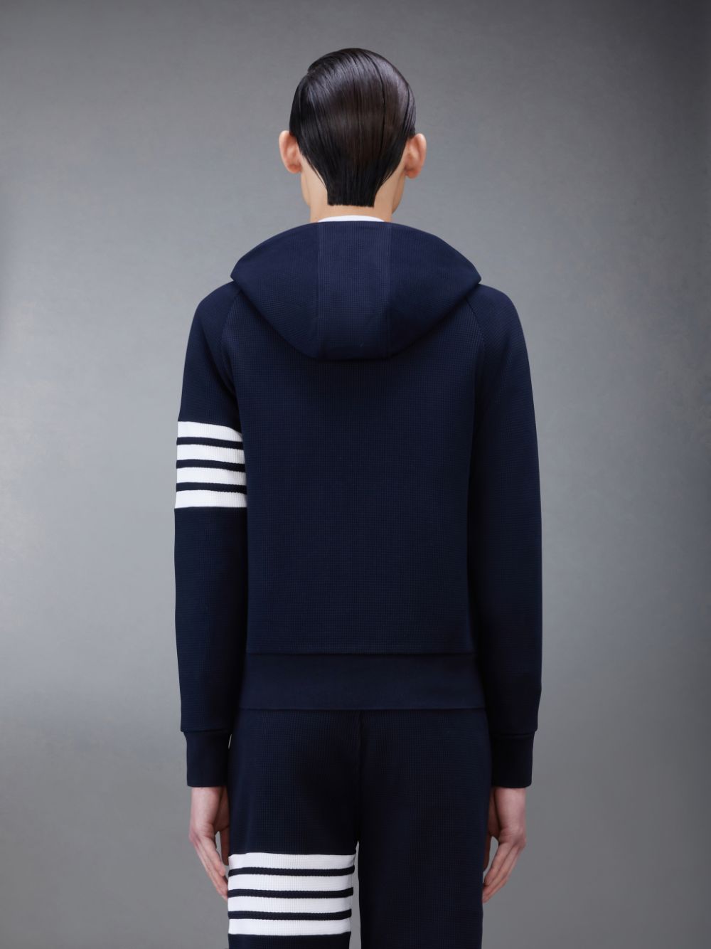 Thom Browne Waffle Raglan Full Zip Men Hoodie Blue | GGE58S82877