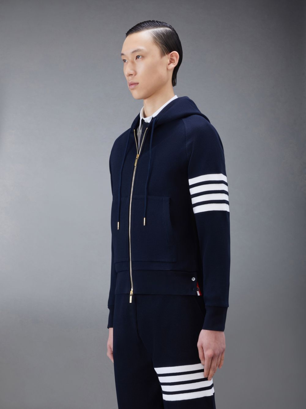 Thom Browne Waffle Raglan Full Zip Men Hoodie Blue | GGE58S82877