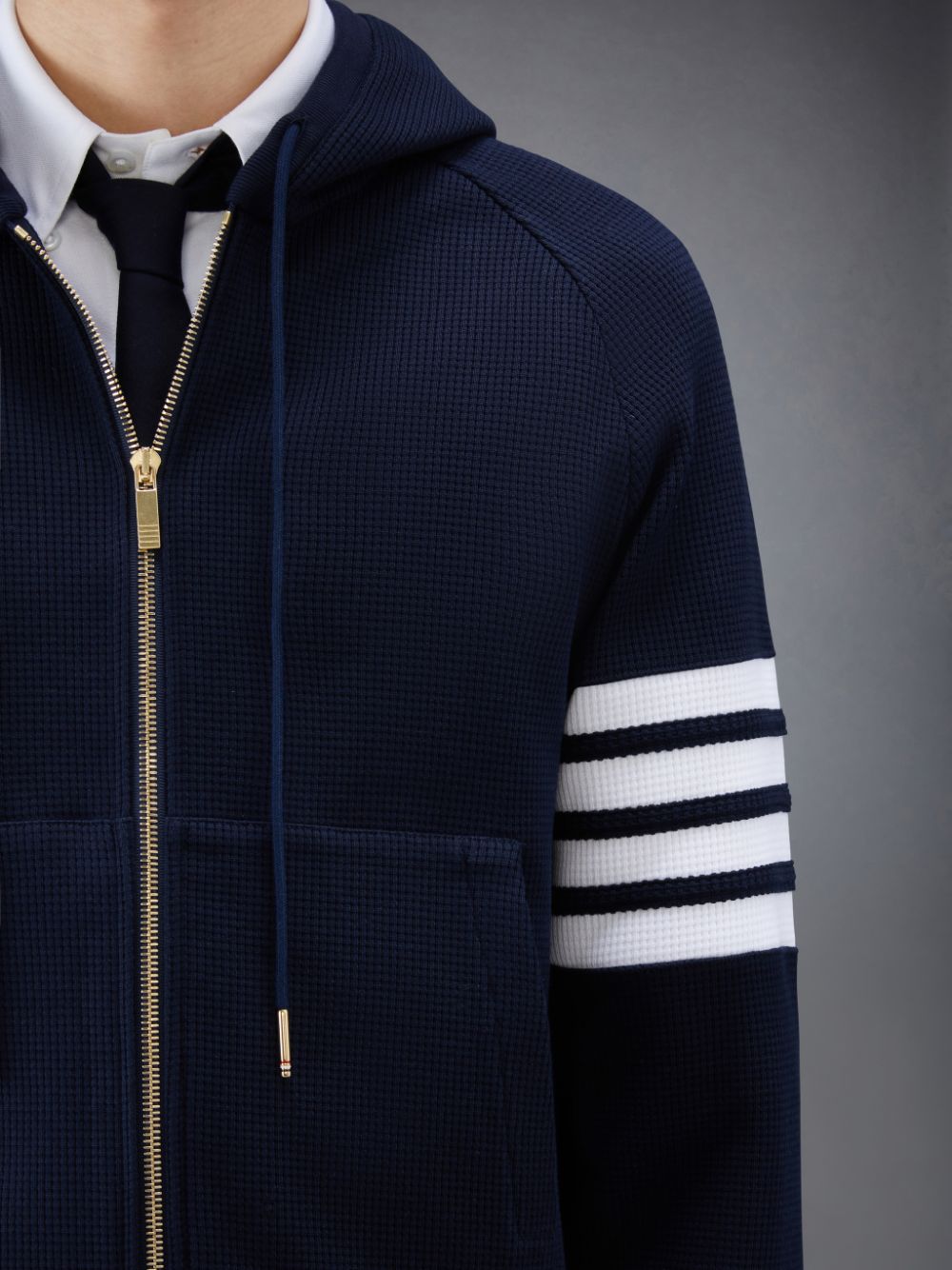 Thom Browne Waffle Raglan Full Zip Men Hoodie Blue | GGE58S82877