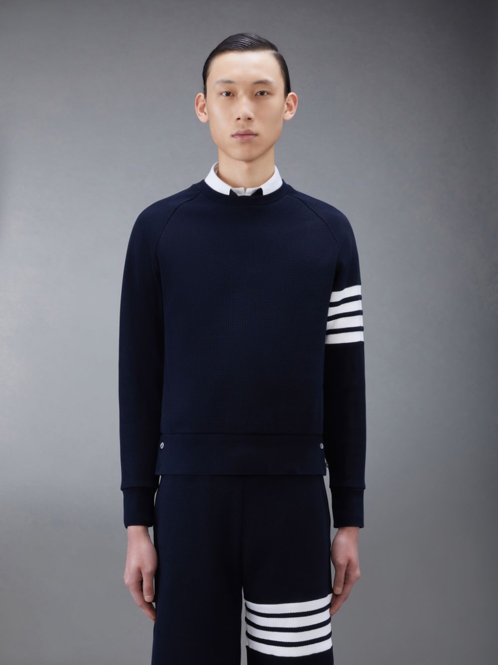 Thom Browne Waffle Raglan Men Sweatshirts Blue | EPD88S86007