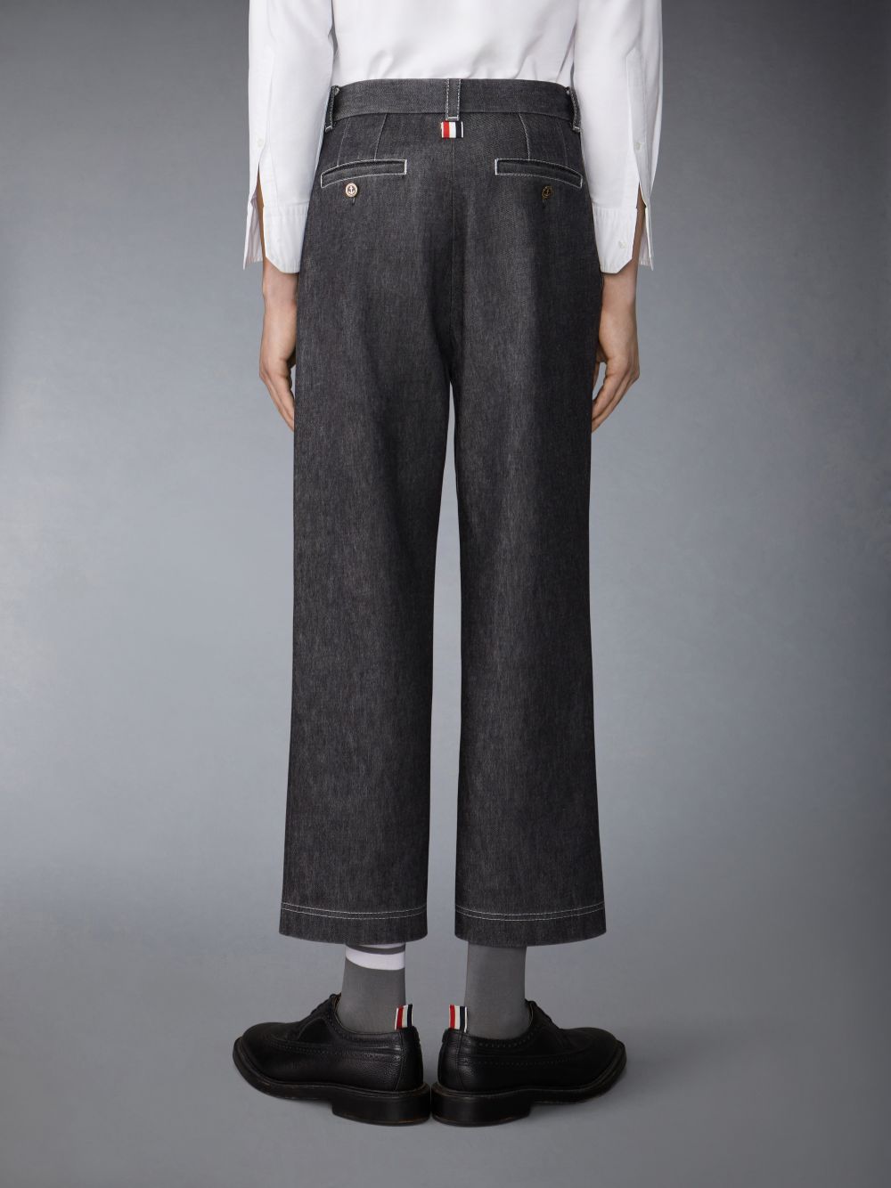 Thom Browne Washed Denim Contrast Topstitching Unconstructed Single Welt Pocket Men Pants Black | UAB33B78689