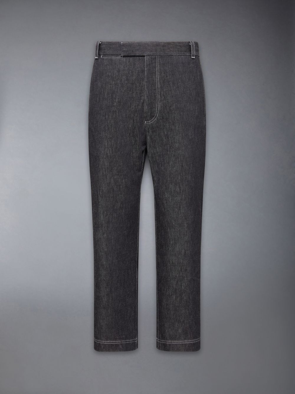 Thom Browne Washed Denim Contrast Topstitching Unconstructed Single Welt Pocket Men Pants Black | UAB33B78689