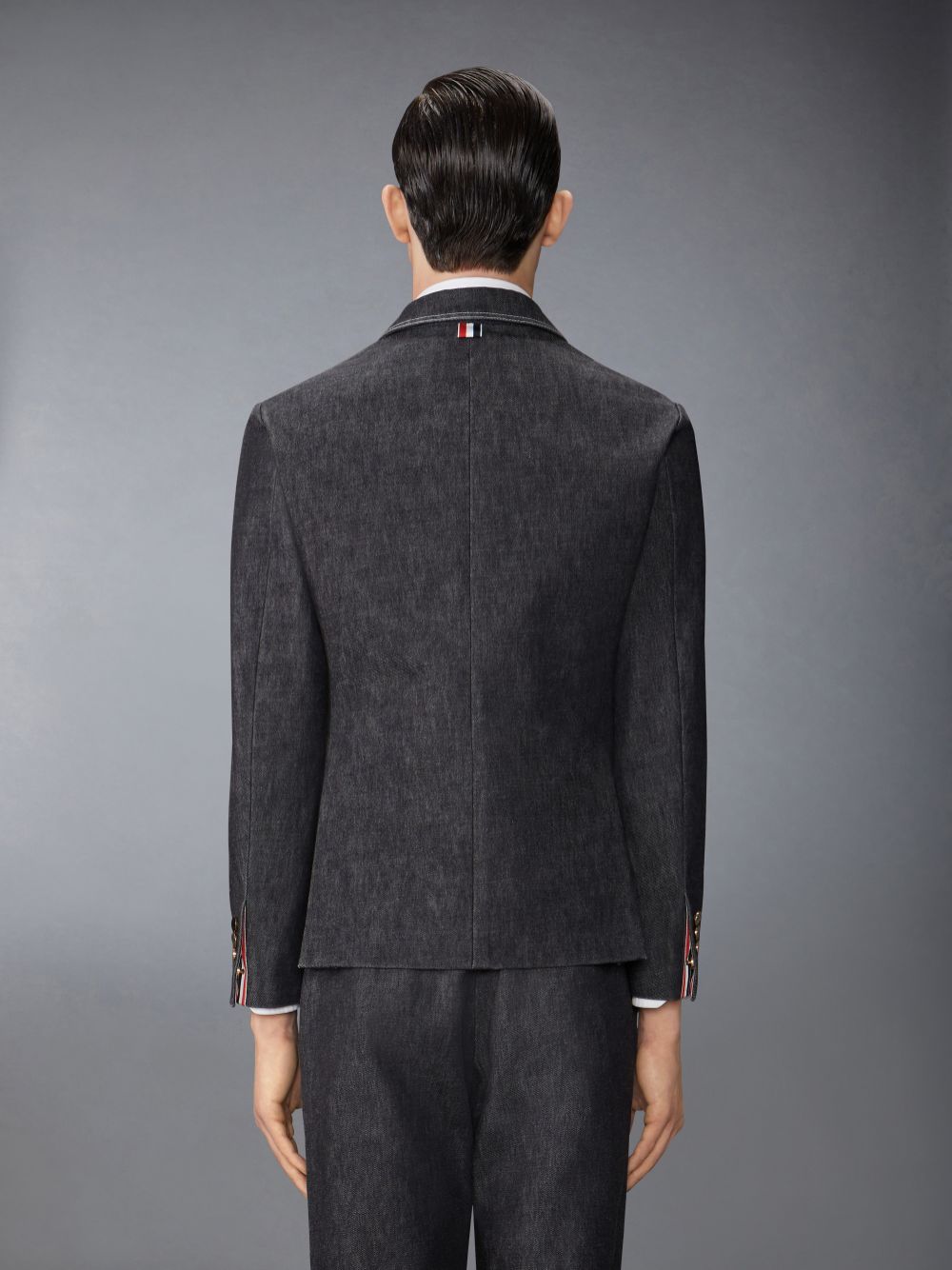 Thom Browne Washed Denim Contrast Topstitching Unconstructed Classic Sport Men Coats Black | LWM10B25479