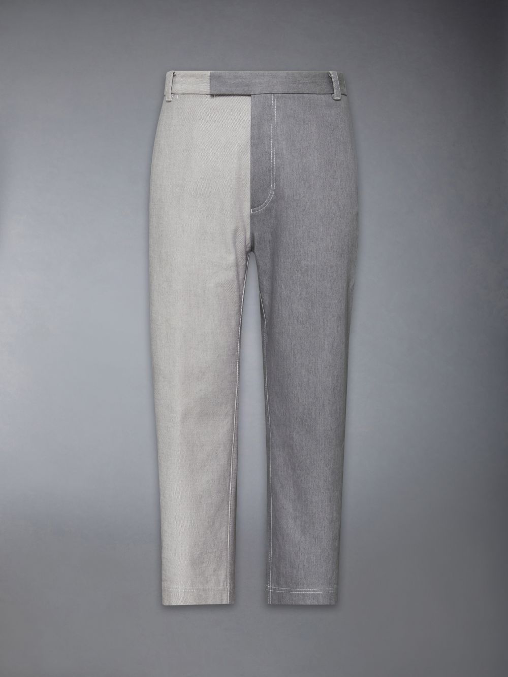 Thom Browne Washed Denim Contrast Topstitching Unconstructed Straight Leg Men Pants Grey | BYI62S07729