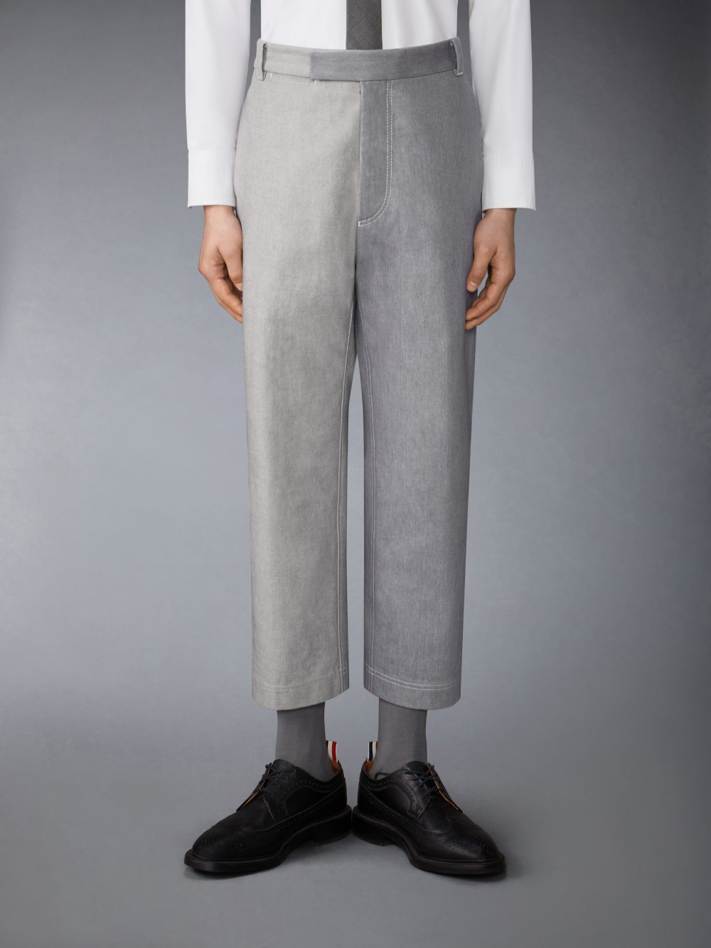 Thom Browne Washed Denim Contrast Topstitching Unconstructed Straight Leg Men Pants Grey | BYI62S07729