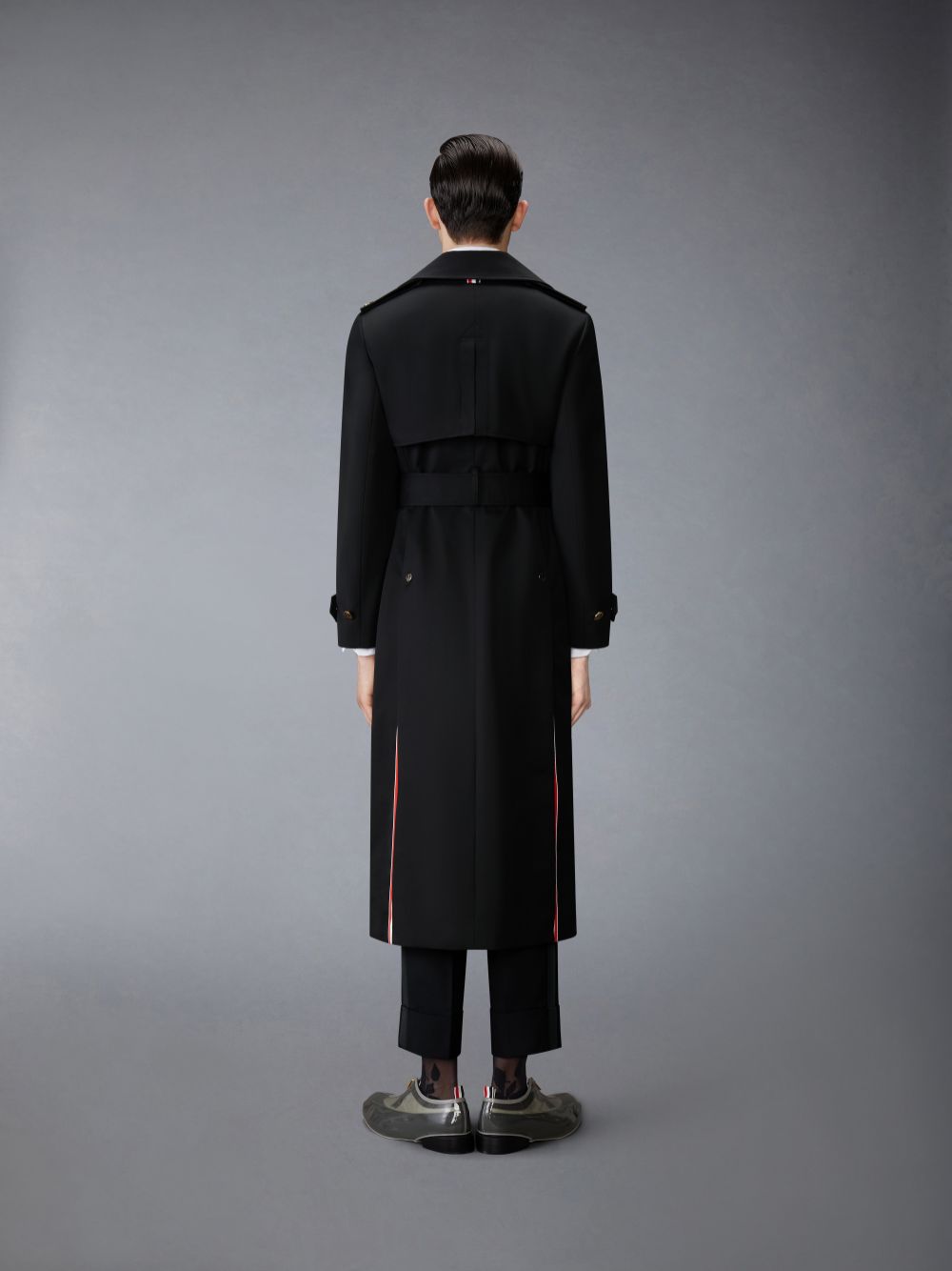 Thom Browne Waterproof Cotton Twill Elongated Trench Men Coats Black | DVX14Y53558