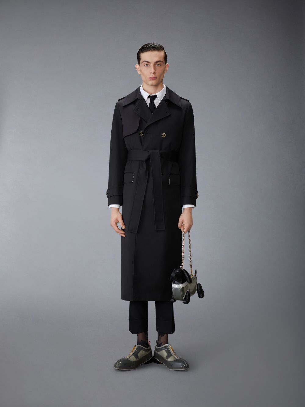 Thom Browne Waterproof Cotton Twill Elongated Trench Men Coats Black | DVX14Y53558