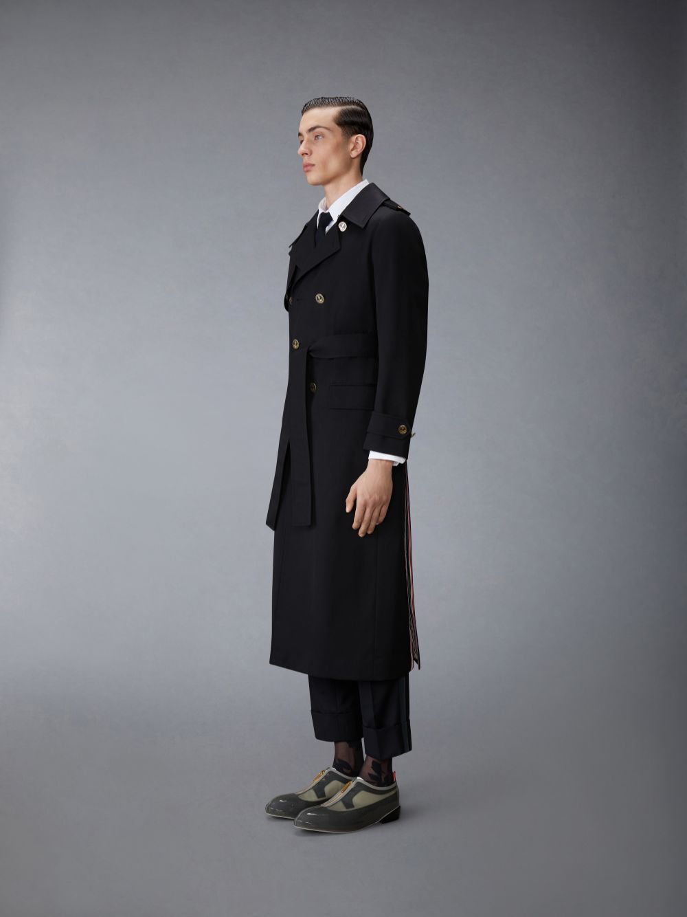 Thom Browne Waterproof Cotton Twill Elongated Trench Men Coats Black | DVX14Y53558