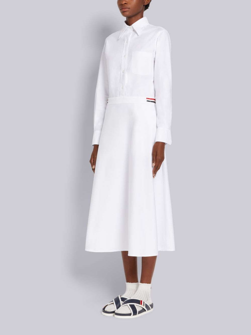 Thom Browne White Oxford High Waisted A-Line Below The Knee Shirt Women Dress White | DMK70M04270