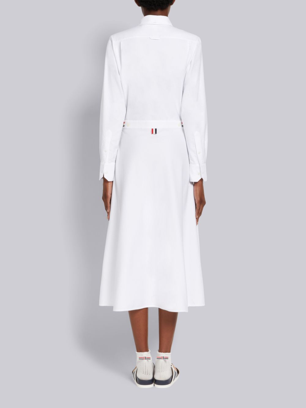 Thom Browne White Oxford High Waisted A-Line Below The Knee Shirt Women Dress White | DMK70M04270