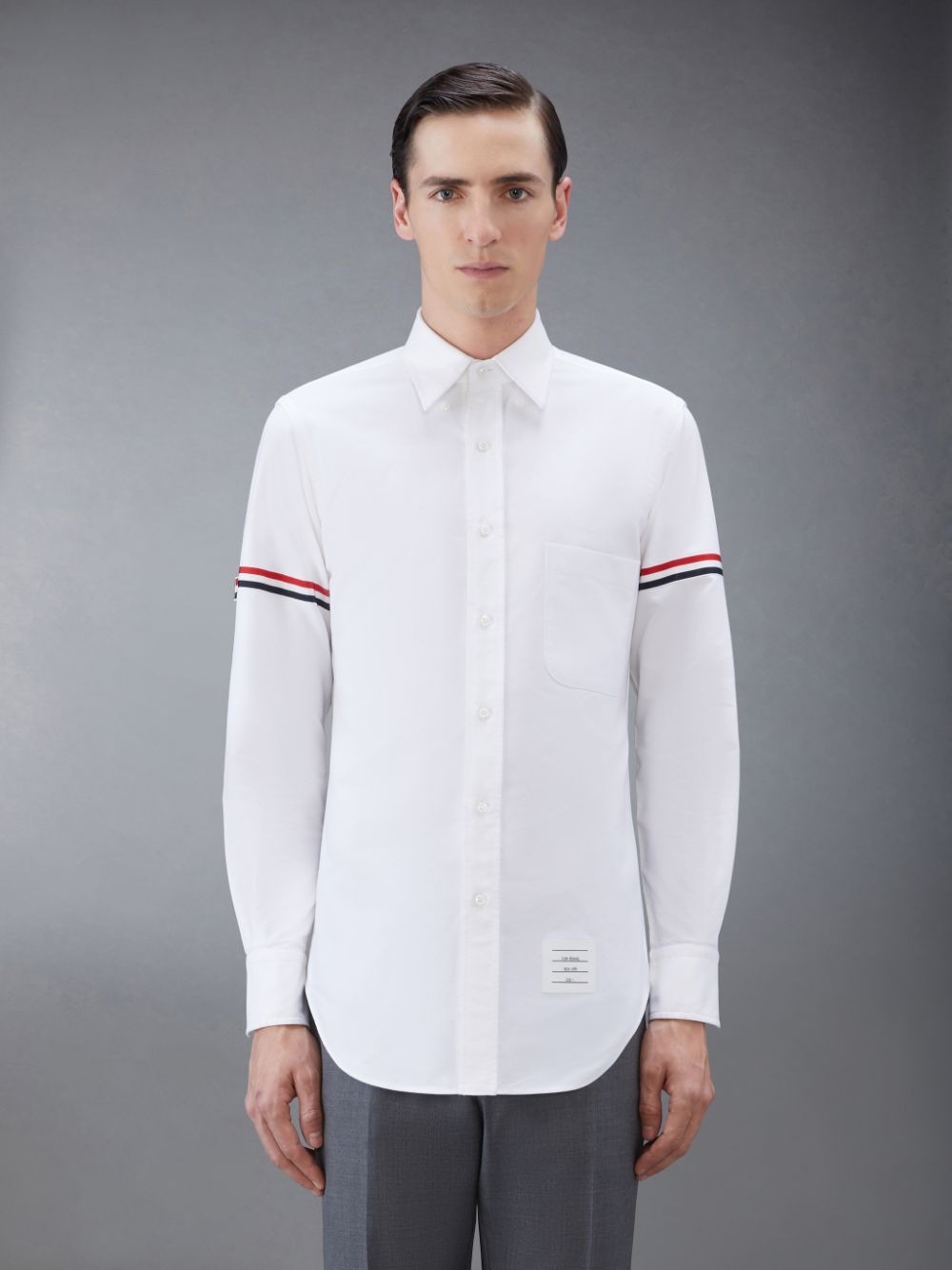 Thom Browne White Oxford Striped Grosgrain Armband Classic Men Shirts White | KYO27S32958