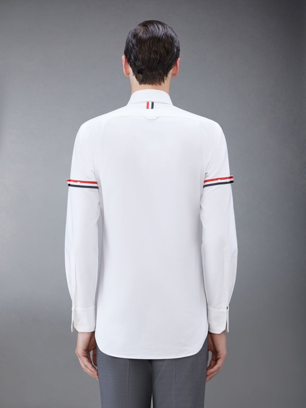 Thom Browne White Oxford Striped Grosgrain Armband Classic Men Shirts White | KYO27S32958