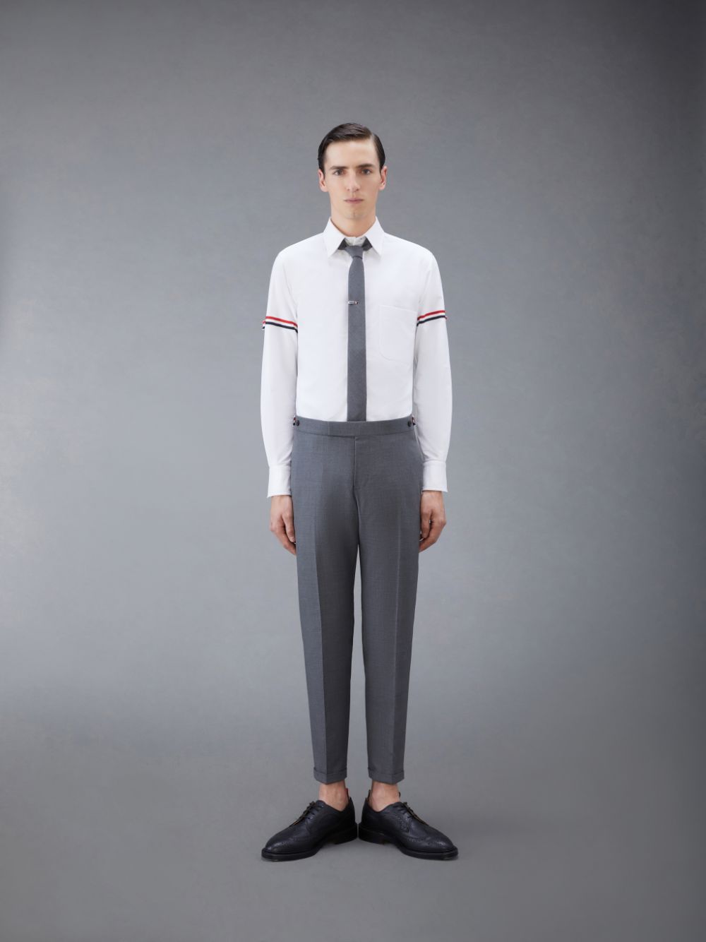 Thom Browne White Oxford Striped Grosgrain Armband Classic Men Shirts White | KYO27S32958