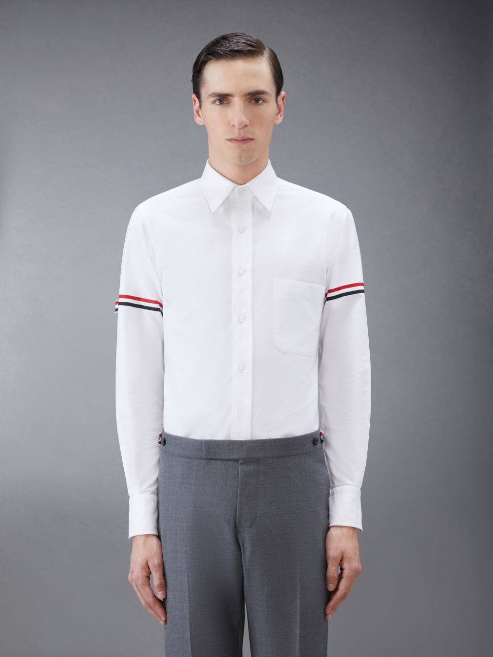 Thom Browne White Oxford Striped Grosgrain Armband Classic Men Shirts White | KYO27S32958