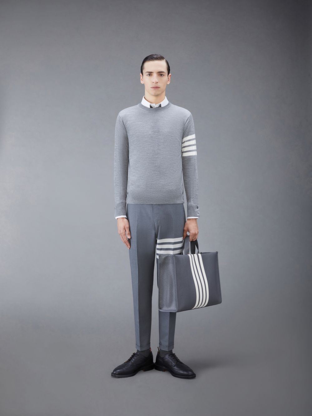 Thom Browne Wool 4-Bar Men Pullover Grey | RZK59L68312