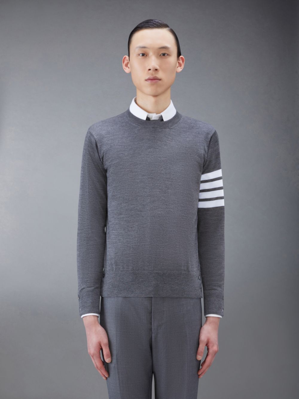 Thom Browne Wool 4-Bar Men Pullover Grey | DGN69N39341