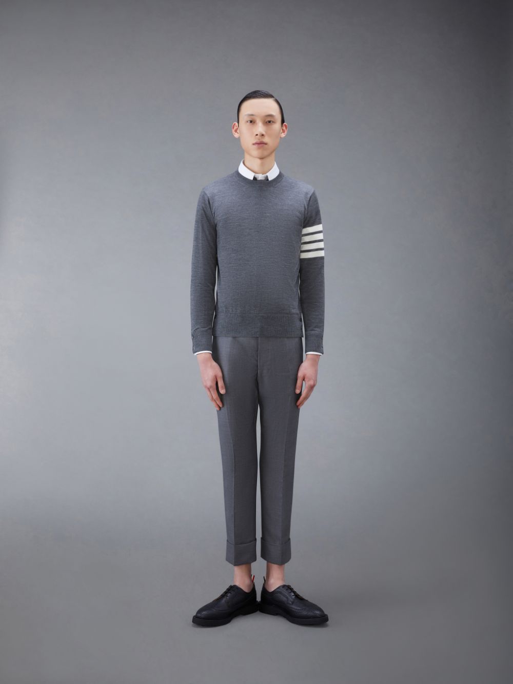 Thom Browne Wool 4-Bar Men Pullover Grey | NWJ92A89531